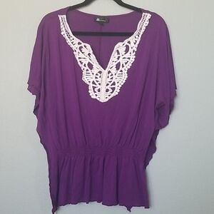 AB studio purple batwing crochet detail blouse XL